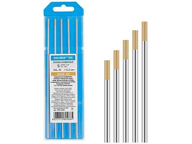 Электрод вольфрамовый золотой WL-15, Ф 3,2 мм, набор 5 шт Solaris WM-4526