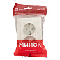 Минск Розетка 2-местная СП с заземлением 16А белая с защ, штор, EKF Basic ERR16-128-100