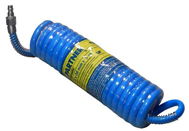 Шланг витой полиуретановый 10х6.5 мм, 15 м, с быстроразъемными соединениями 1/4' Partner PA-1065-15M