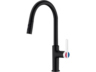 Смеситель для кухни Lt D35, серия Rose черный + белый, вытягивающийся двухрежимный J-излив A-five A5-0825