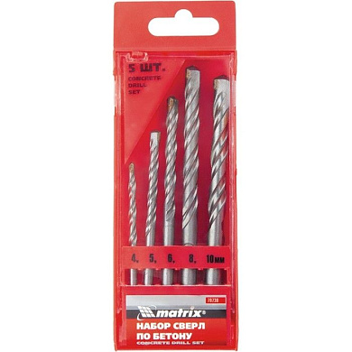 Набор сверл по бетону, 4-5-6-8-10 мм, Matrix 70730