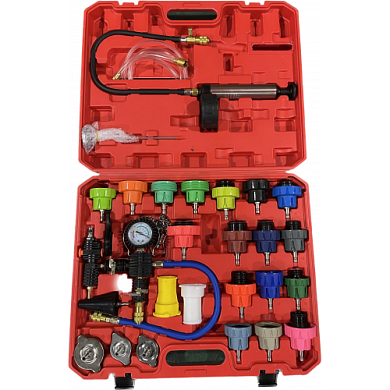 Манометр диагностический для обслуживания системы охлаждения 0-2.5 bar с переходниками, 28 пр H-D HD-06721