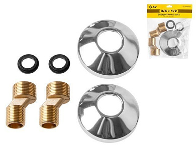 Эксцентрик с декоративной чашкой 3/4" нар.х1/2" нар., 2 шт, инд. упак. AV Engineering AVE0022C