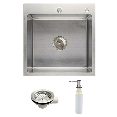 Мойка нерж. сталь, квадратная одночашевая, 500*500мм, сатин, PVD покрытие, универсальная (3,2мм) AKS 106640