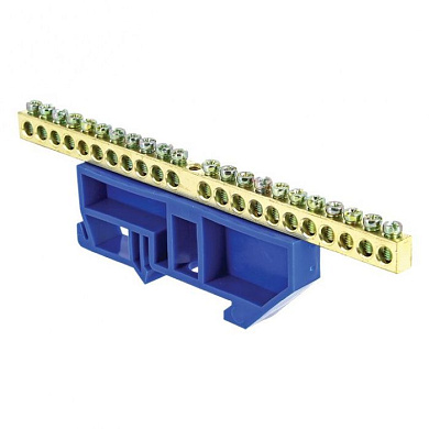 Шина "0" N (6х9мм) 22 отверстия латунь синий изолятор на DIN-рейку EKF PROxima sn0-63-22-d