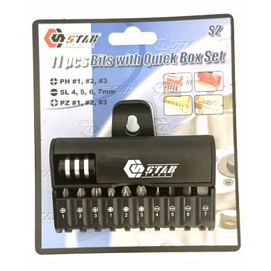Набор бит 1/4" PH, PZ, SL с битодержателем 11 пр. STAB TB01048C