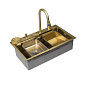 Мойка н/сталь, прямоугольная одночашевая, со смесителем, 750*450мм, золото, PVD покрытие, врезная на/вровень столешнице, AKS (3,2мм) 112681