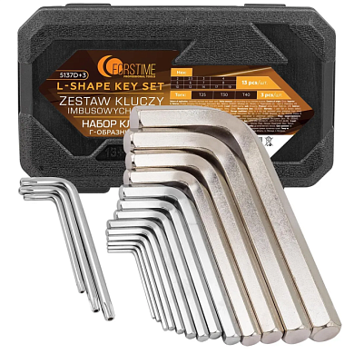 Набор Г-образных ключей HEX (6-гр) 2-19 мм, TORX T25, T30, T40 13+3 пр FORSTIME FT-5137D+3