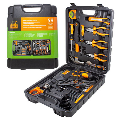 Набор инструментов с дрелью электрической, 59 пр., 220V, 750W, 0-2900 об/мин ISMA ISMA-1059