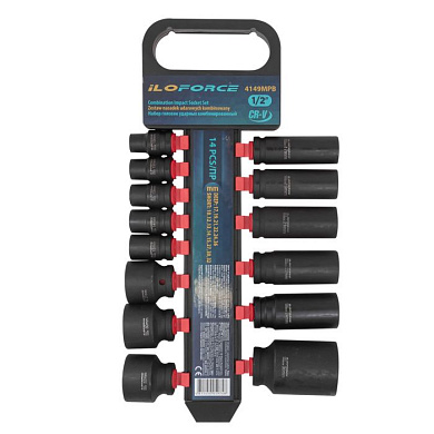 Набор головок ударных, коротких и глубоких 14 пр., 1/2'' 10-36 мм ILOforce IF-4149MPB