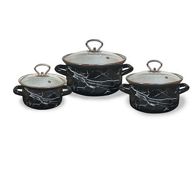 Набор кастрюль "Черный мрамор" 1, 1.5, 2.3 л Керченский металлургический завод 42315-ЧЁРНЫЙ МРАМОР ЭКСТ