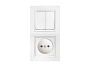 Блок выкл. 2 клав. + розетка (скрытая, б/з) белая, Уют, Bylectrica 2В-РЦ-727