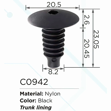 Клипса для крепления внутренней обшивки а/м Киа/ европейских а/м пластиковая 100 шт/уп Forsage C0942[Kia/European car]
