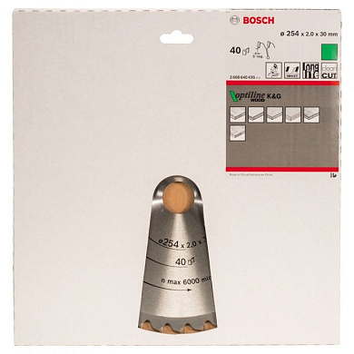 Пильный диск Optiline Wood 254х30 мм Z40 BOSCH 2608640435