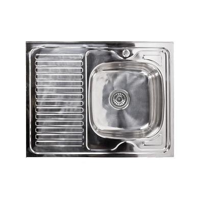 Мойка нерж. сталь, прямоугольная одночашевая, 800*600мм, полир хром, накладная (0,6мм), мойка справа AKS 37120