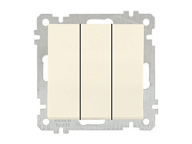 Выключатель 3-клав., скрытый, без рамки, винт. зажим, кремовы, DARIA, 10 A, 250 V, IP 20, Mutlusan 21004090202