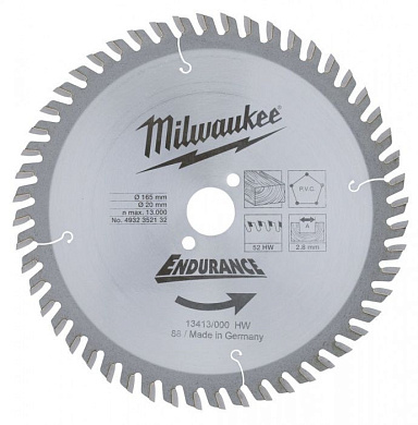 Диск пильный по дереву 165х20х2,8 мм., 52Z Milwaukee 4932352132