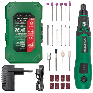 Аккумуляторный гравер 3.6V, Li-ion 600Ah в комплекте с аксессуарами 26 пр RockForce RF-IXO VI