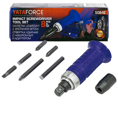 Отвертка ударная с набором бит PH, SL и адаптером 8 пр YATAFORCE YF-5064E