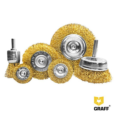 Гофрированные щетки по металлу для дрели набором из 6 штук GRAFF (диаметр хвостовика 6,3 мм) 30405
