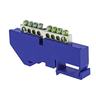 Шина "0" N (6x9мм) 8 отв, цинк синий изолятор на DIN-рейку EKF PROxima sn1-63-08-d