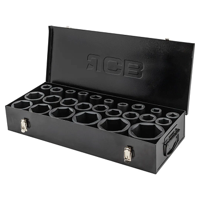 Набор ударных глубоких головок, 4-гранные под футорку: 17-75 мм , 12-гр: 17-22 мм 1'' 25 пр JCB JCB-8251-5MPB