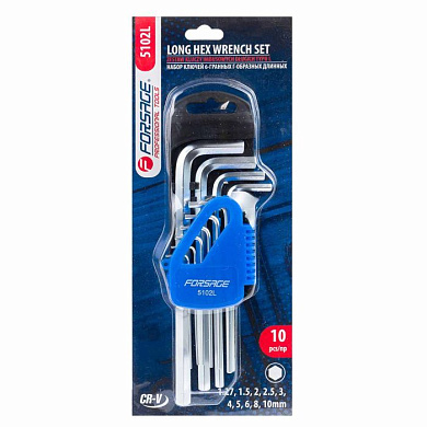 Набор ключей 6-гранных Г-образных длинных 10 пр., 1.27-10 мм Forsage F-5102L