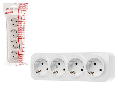 Розетка 4-ая, открытая, с/з белая, Bailly, LEIDEN ELECTRIC 806009