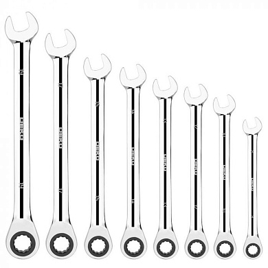 Набор комбинированных трещоточных ключей RW01 8-19 мм SET 8 DEKO 065-0549
