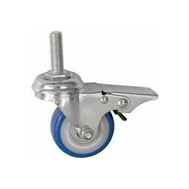 Колесо аппаратное поворотное SCtvb 92 75 мм с болтом и тормозом (синяя резина) TOR 1027146