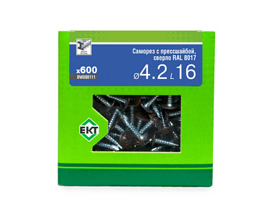 Саморез с п/ш 4.2х16 сверло, RAL 8017, в коробке с окном, 600 шт ЕКТ BW000111