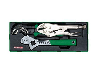 Набор плоскогубцы переставные, зажим, ключ разводной 3 пр. в ложементе Toptul GTA0315