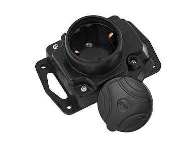 Розетка 1-ая переносная (с/з, 16А, 250В, брызг. защ.) черная, Bylectrica Р16-413