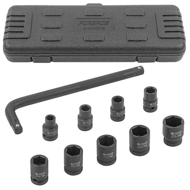 Набор головок ударных глубоких с Г-образным воротком 1/2" 10 пр. 6-гр. 10-24 мм Forsage F-4104-5MPB