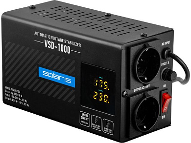 Стабилизатор напряжения VSD-1000, 1000 В*А, 140-260 В, 2 розетки, настенный монтаж Solaris SL4510-2