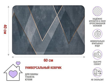 Коврик влаговпитывающий, 40х60 см, серия DIATOMITE, sharp lines, PERFECTO LINEA 22-406001