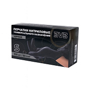 Перчатки нитриловые неопудренные одноразовые BVB, р-р S, 100 шт./уп., черный