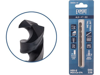 Сверло по металлу ц/х 4.5х47х80 мм HSS-Co Black EXPERT STARTUL SE8301-45