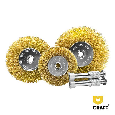 Гофрированные щетки по металлу для дрели набором из 3 штук GRAFF (диаметр хвостовиков 6,3 мм) 30403