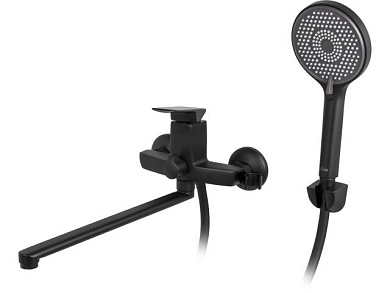 Смеситель для ванны Lt D35, серия Lily черный, на стену, длинный поворотный L-излив A-five A5-1233