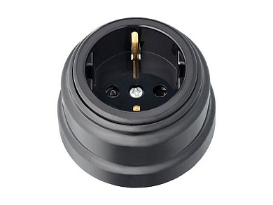 Розетка 1-ая (открытая, с/з, з/ш) черная, Ретро, (без монтажной панели) Bylectrica РА16-0206чер