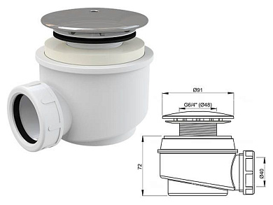 Сифон для душевого поддона, хром, Alcaplast A47CR-60