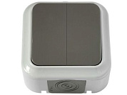 Выключатель 2 клав. (открытый, 6А, брызг. защ.) серый, Пралеска Аква, (IP54 пылебрызгозащищенные) Bylectrica А56-224(03)