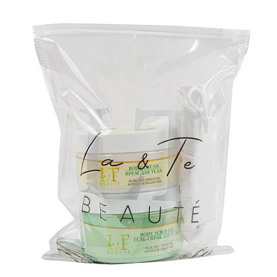 Набор Алоэ и зеленый чай, гель-скраб, крем для тела, мочалка La and Te beaute LT-45