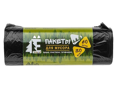 Мешки для мусора, 60 л, 30 шт, "Е-", черные, 58х68 см/ 6 мкм РОМАШКА ЕЛР60-30/35