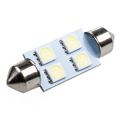 Автолампа диод T11 (C5W) 12V 4 SMD 1-конт 39 мм Белая комп.2 шт салон/номер SKYWAY S08201171