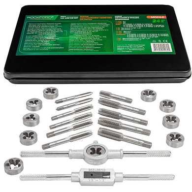 Набор метчиков и плашек дюймовый 24 пр. 1/4, 5/16, 3/8, 7/16, 1/2 RockForce RF-M024-2