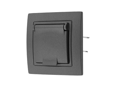 Розетка 1-ая с з/к крышкой (скрытая, с/з, з/ш,брызг. защ.) графит, Уют, Bylectrica РС16-356гр