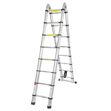 Лестница-стремянка телескопическая алюм. бытовая 2.5+2.5м, 8+8 ступ. Forsage F-UP250-M