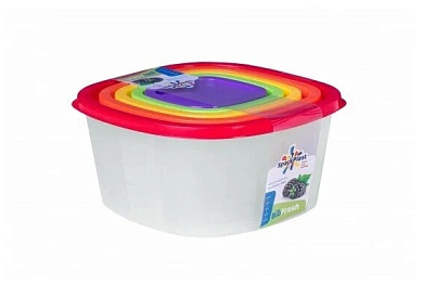 Набор квадратных контейнеров "Радуга" 5 шт, 0.23, 0.5, 0.9, 1.55, 2.65 л BioFresh BioFresh, цвет "Микс" ИскраПласт ООО IS10506/27